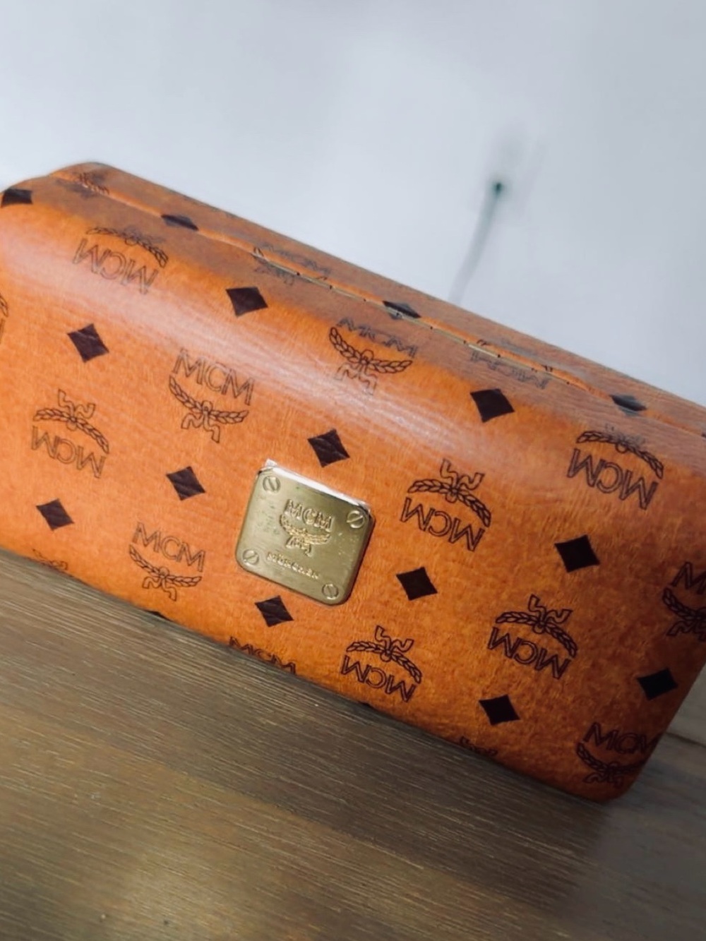 MCM Cognac Logo Monogram Coated Canvas Phone Case